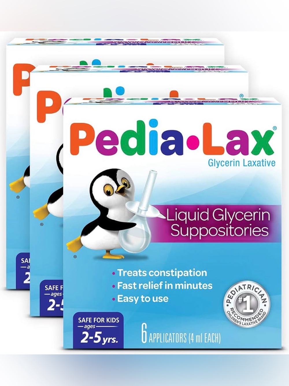 Pedia-Lax Laxative Liquid Glycerin Suppositories for Kids, 6 CT - 3 pack.